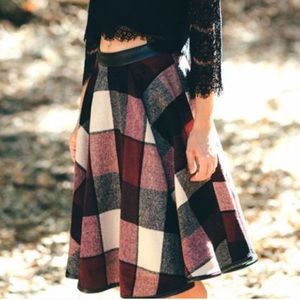 New Ryu Plaid Retro Wool Blend Circle Skirt